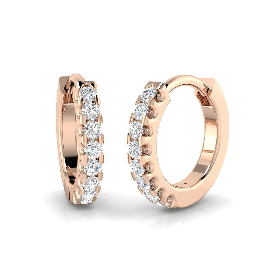 Lab Diamond Huggie Hoop Children Earrings 0.08ct in 9k Rose Gold - After Diamonds