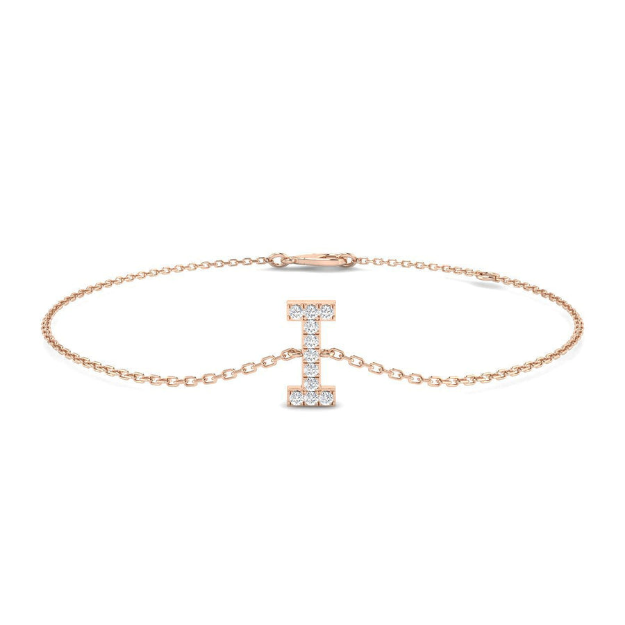 Lab Diamond 'I' Initial Chain Bracelet 0.15ct G/VS in 9k Rose Gold - After Diamonds