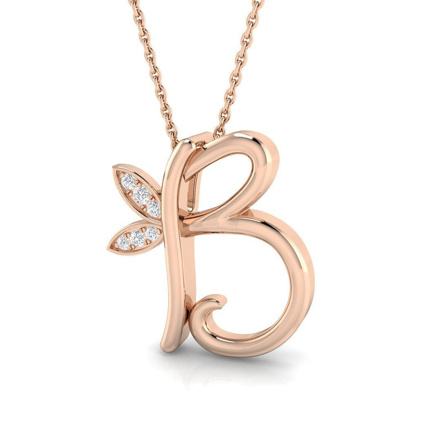 Lab Diamond Initial 'B' Pendant Necklace in 9k Rose Gold