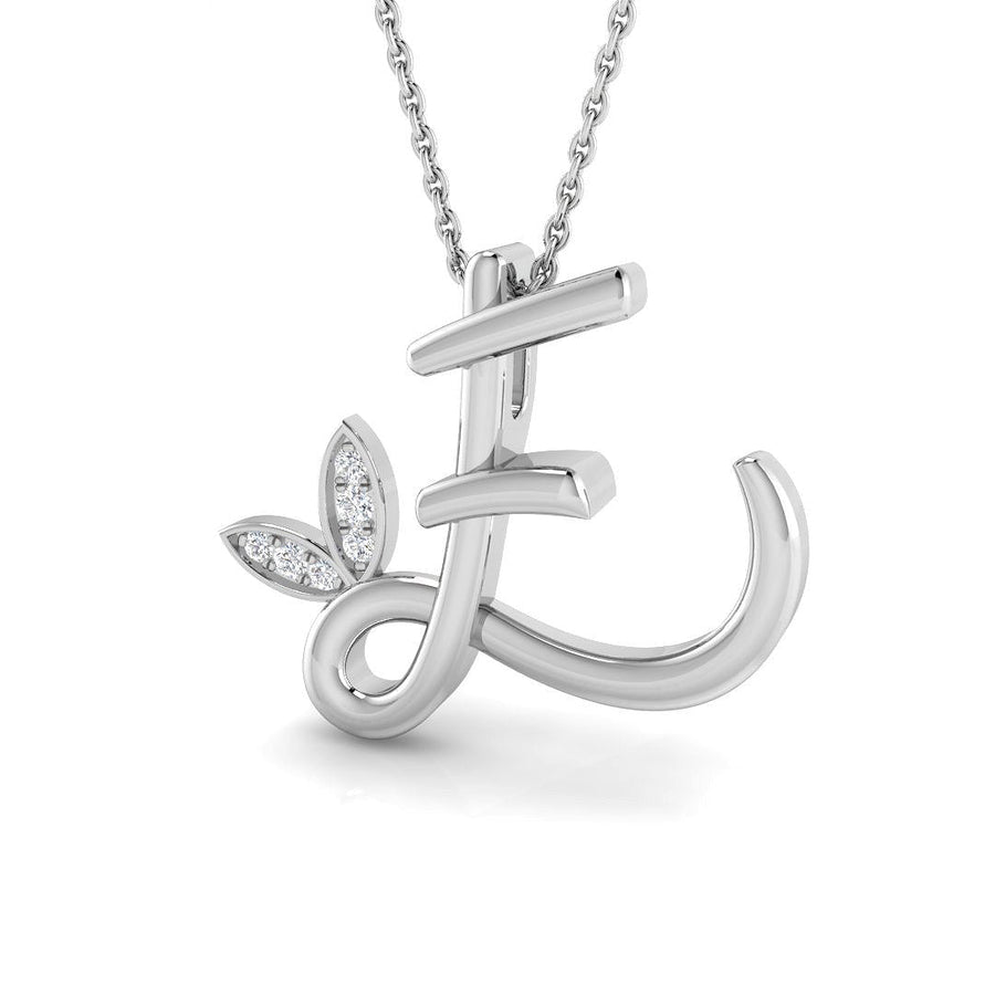Lab Diamond Initial 'E' Pendant Necklace 0.05ct in 9k White Gold - After Diamonds