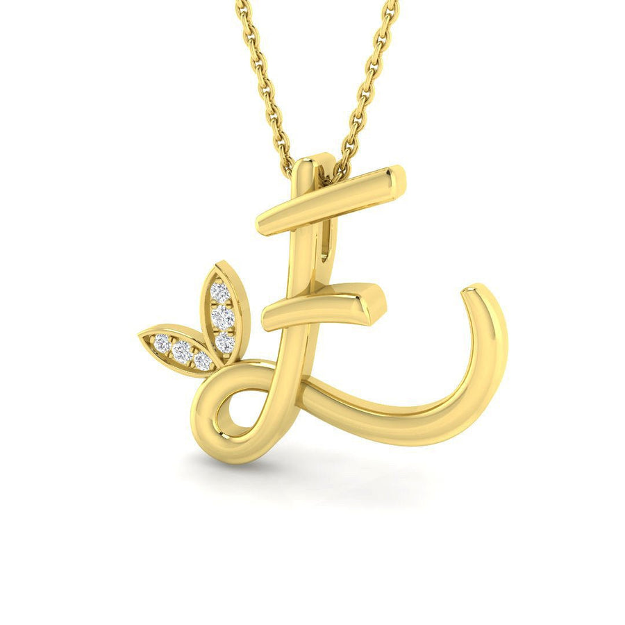 Lab Diamond Initial 'E' Pendant Necklace 0.05ct in 9k Yellow Gold - After Diamonds