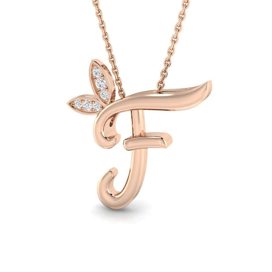 Lab Diamond Initial 'F' Pendant Necklace 0.05ct in 9k Rose Gold - After Diamonds