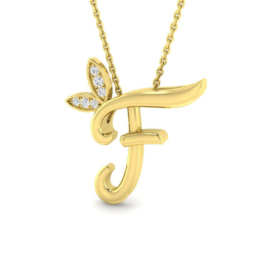 Lab Diamond Initial 'F' Pendant Necklace 0.05ct in 9k Yellow Gold - After Diamonds