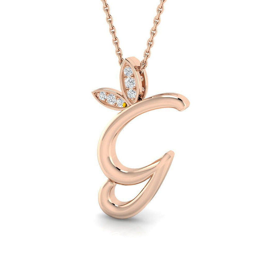 Lab Diamond Initial 'G' Pendant Necklace 0.05ct in 9k Rose Gold - After Diamonds