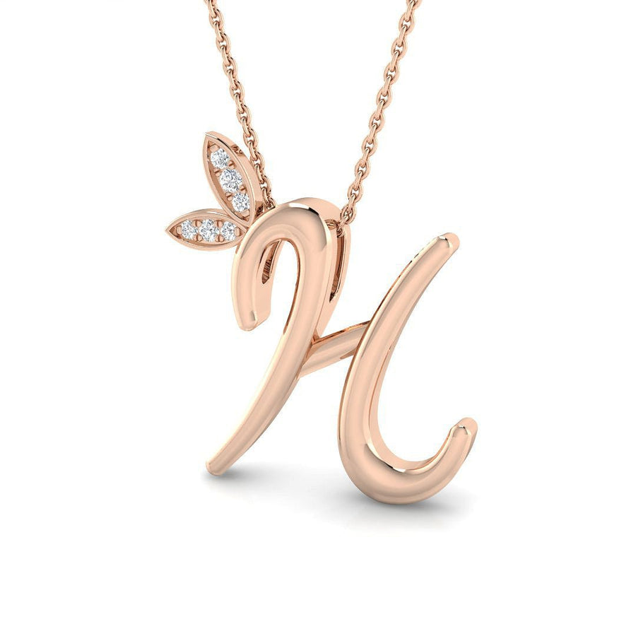 Lab Diamond Initial 'H' Pendant Necklace 0.05ct in 9k Rose Gold - After Diamonds