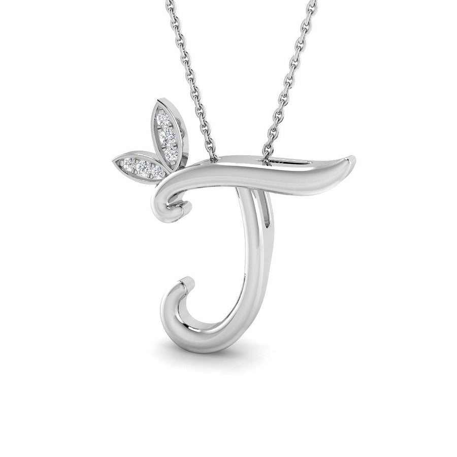 Lab Diamond Initial 'J' Pendant Necklace 0.05ct in 9k White Gold - After Diamonds
