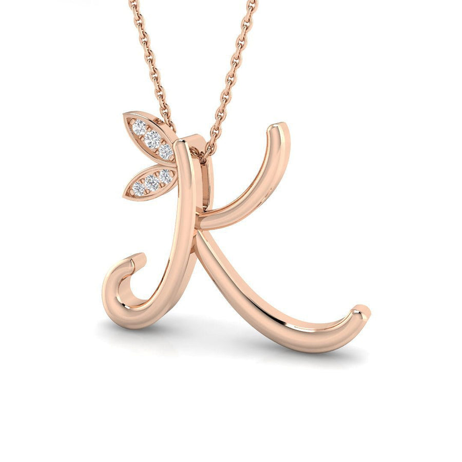 Lab Diamond Initial 'K' Pendant Necklace 0.05ct in 9k Rose Gold - After Diamonds