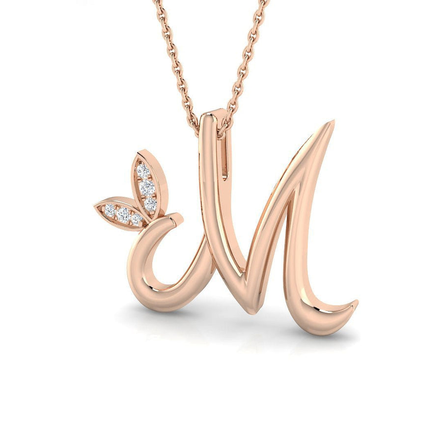 Lab Diamond Initial 'M' Pendant Necklace 0.05ct in 9k Rose Gold - After Diamonds