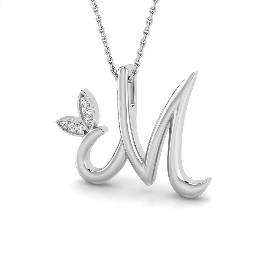 Lab Diamond Initial 'M' Pendant Necklace 0.05ct in 9k White Gold - After Diamonds