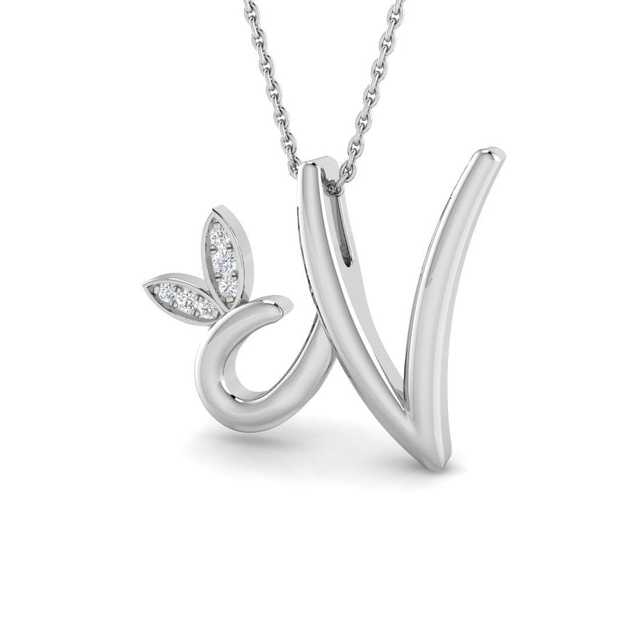 Lab Diamond Initial 'N' Pendant Necklace 0.05ct in 9k White Gold - After Diamonds