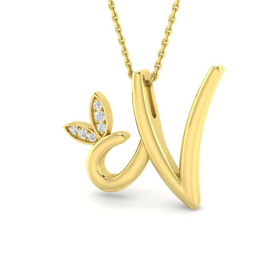 Lab Diamond Initial N Pendant Necklace 0.05ct in 9k Yellow Gold