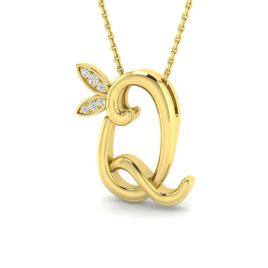 Lab Diamond Initial 'Q' Pendant Necklace 0.05ct in 9k Yellow Gold - After Diamonds