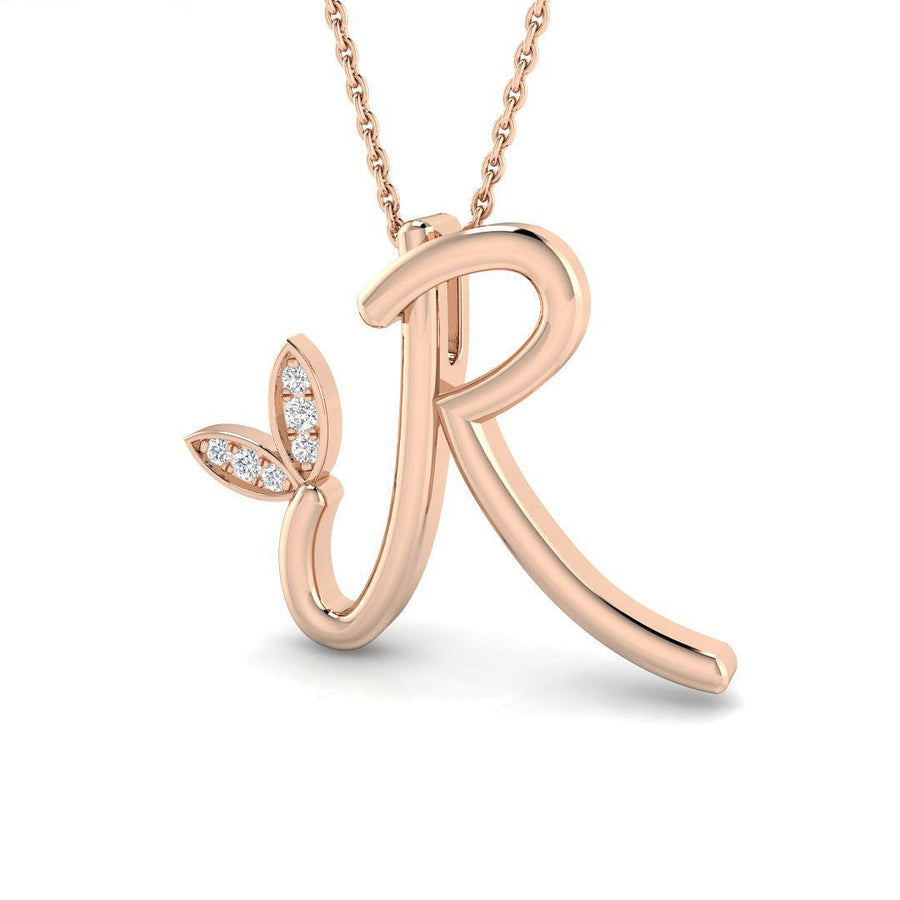 Lab Diamond Initial 'R' Pendant Necklace 0.05ct in 9k Rose Gold - After Diamonds