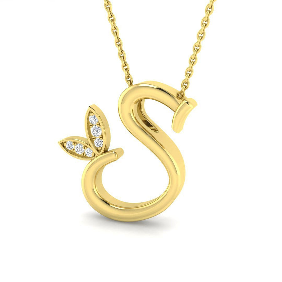 Lab Diamond Initial 'S' Pendant Necklace 0.05ct in 9k Yellow Gold - After Diamonds