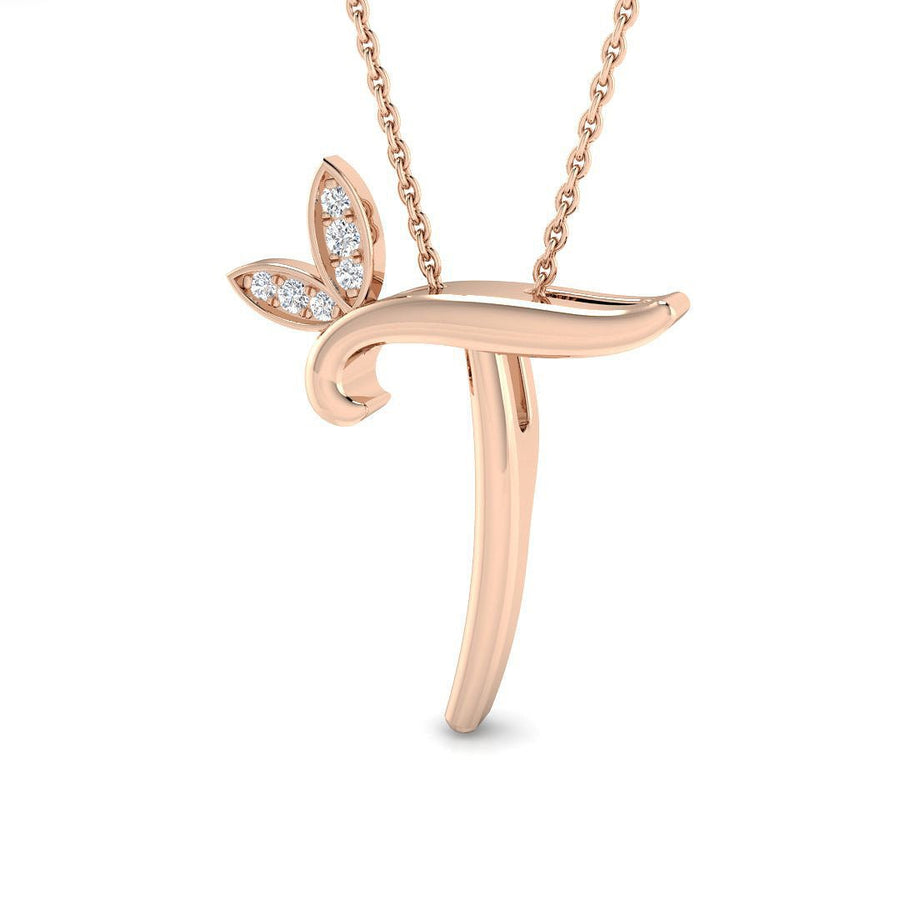 Lab Diamond Initial 'T' Pendant Necklace 0.05ct in 9k Rose Gold - After Diamonds