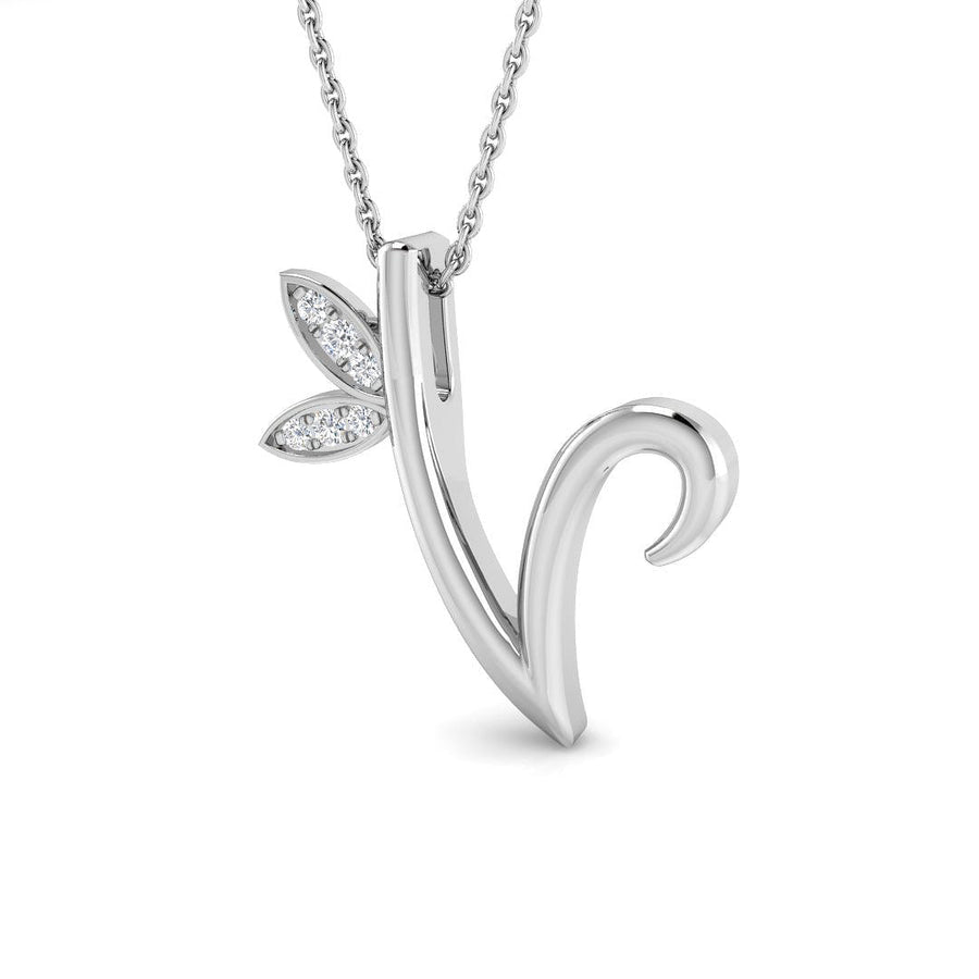 Lab Diamond Initial 'V' Pendant Necklace 0.05ct in 925 Silver - After Diamonds