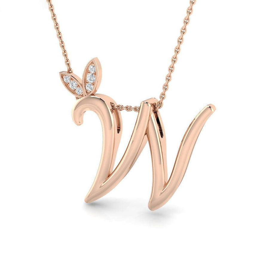 Lab Diamond Initial 'W' Pendant Necklace 0.05ct in 9k Rose Gold - After Diamonds