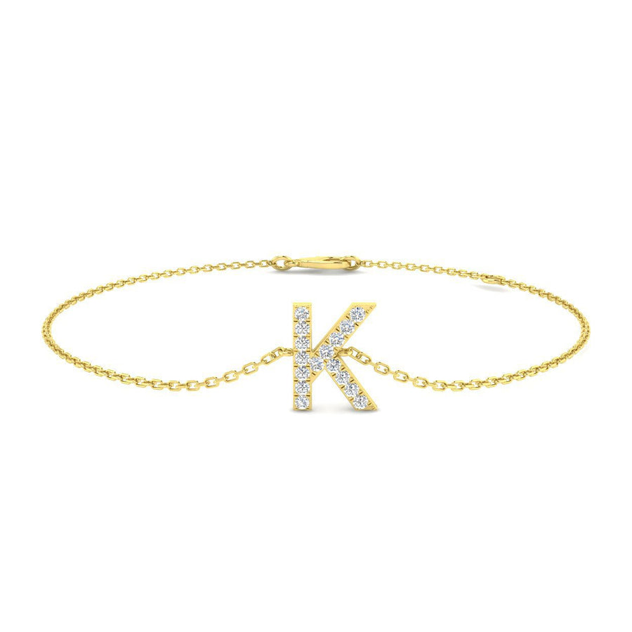 Lab Diamond 'K' Initial Chain Bracelet 0.15ct G/VS in 9k Yellow Gold - After Diamonds
