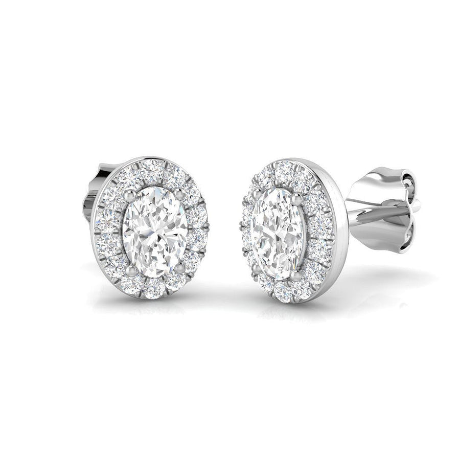 Lab Diamond Oval Halo Earrings 0.50ct G/VS in 9k White Gold - After Diamonds