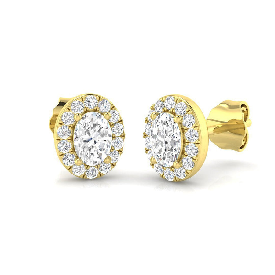 Lab Diamond Oval Halo Earrings 0.50ct G/VS in 9k Yellow Gold - After Diamonds
