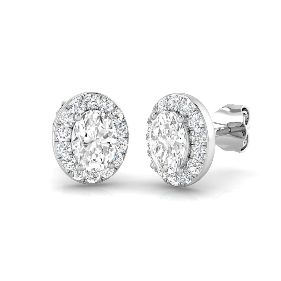 Lab Diamond Oval Halo Earrings 1.00ct G/VS in 9k White Gold - After Diamonds