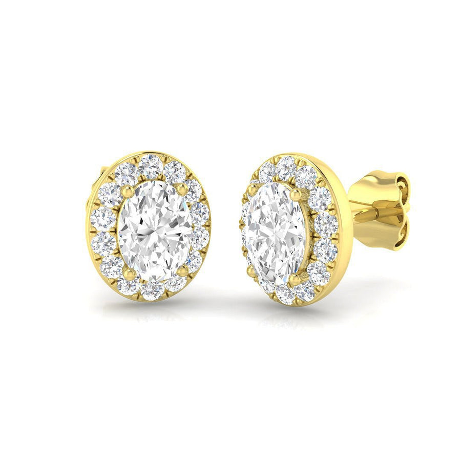 Lab Diamond Oval Halo Earrings 1.00ct G/VS in 9k Yellow Gold - After Diamonds