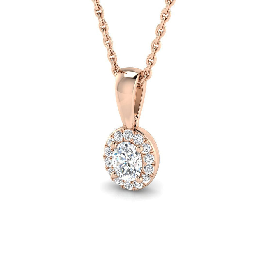 Lab Diamond Oval Halo Pendant Necklace 0.25ct G/VS in 9k Rose Gold - After Diamonds
