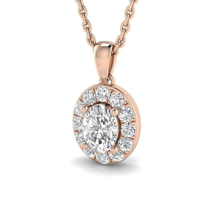 Lab Diamond Oval Halo Pendant Necklace 0.50ct G/VS in 9k Rose Gold - After Diamonds