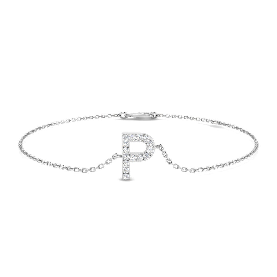 Lab Diamond 'P' Initial Chain Bracelet 0.15ct G/VS in 925 Silver - After Diamonds