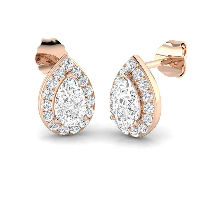 Lab Diamond Pear Halo Earrings 1.00ct D/VVS in 9k Rose Gold