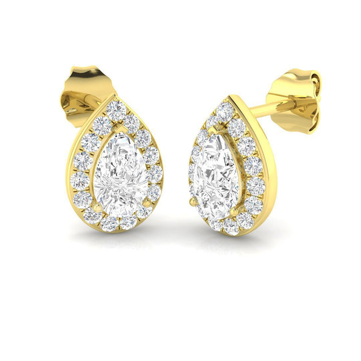 Lab Diamond Pear Halo Earrings 1.00ct D/VVS in 9k Yellow Gold