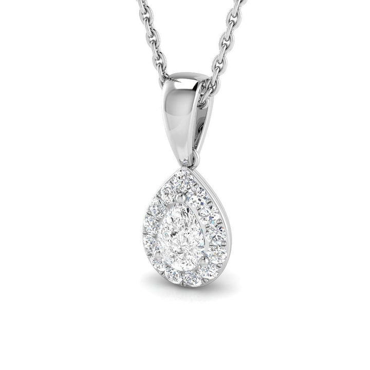 Lab Diamond Pear Halo Pendant Necklace 0.30ct D/VVS in 9k White Gold
