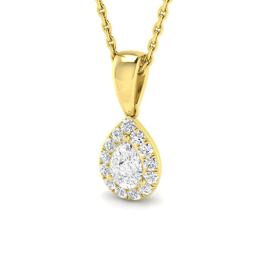 Lab Diamond Pear Halo Pendant Necklace 0.30ct G/VS in 9k Yellow Gold - After Diamonds