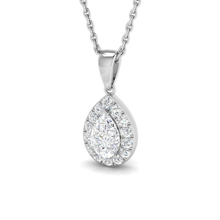 Lab Diamond Pear Halo Pendant Necklace 0.50ct D/VVS in 925 Silver