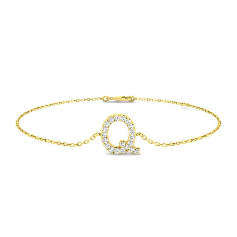 Lab Diamond 'Q' Initial Chain Bracelet 0.15ct G/VS in 9k Yellow Gold - After Diamonds