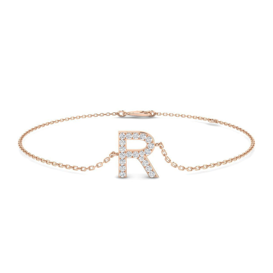 Lab Diamond 'R' Initial Chain Bracelet 0.15ct G/VS in 9k Rose Gold - After Diamonds