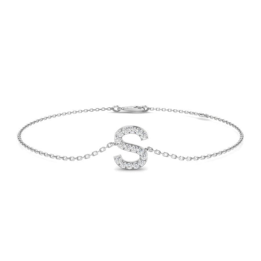 Lab Diamond 'S' Initial Chain Bracelet 0.15ct G/VS in 925 Silver - After Diamonds
