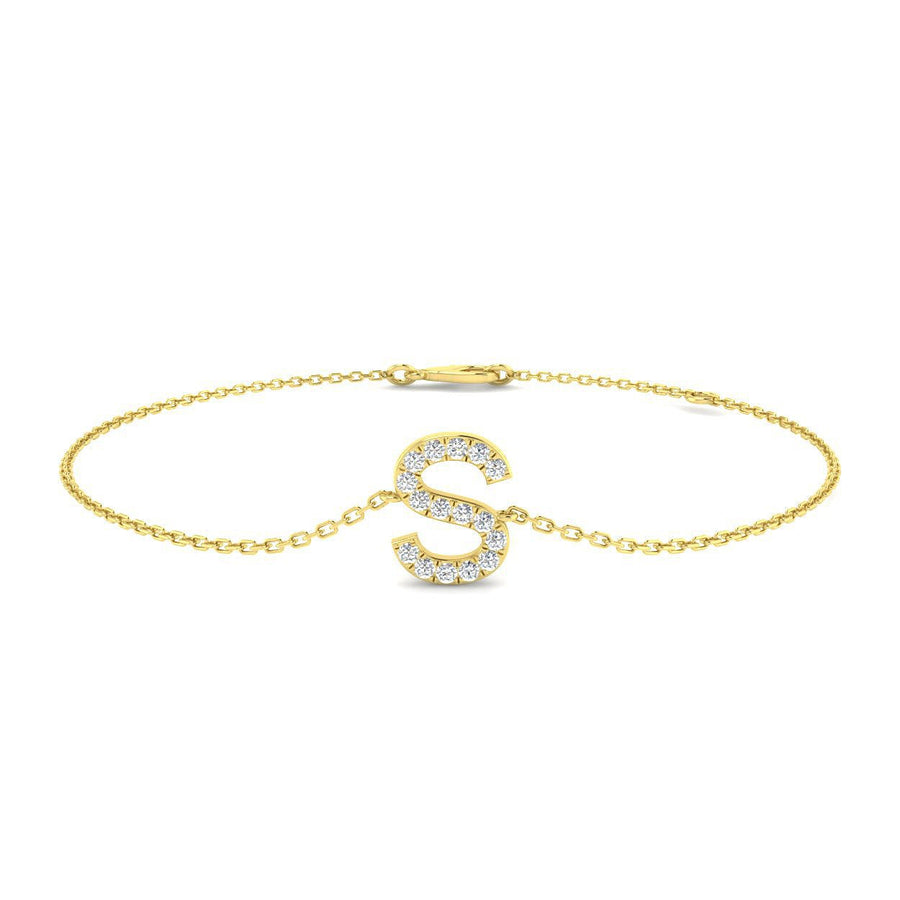 Lab Diamond 'S' Initial Chain Bracelet 0.15ct G/VS in 9k Yellow Gold - After Diamonds
