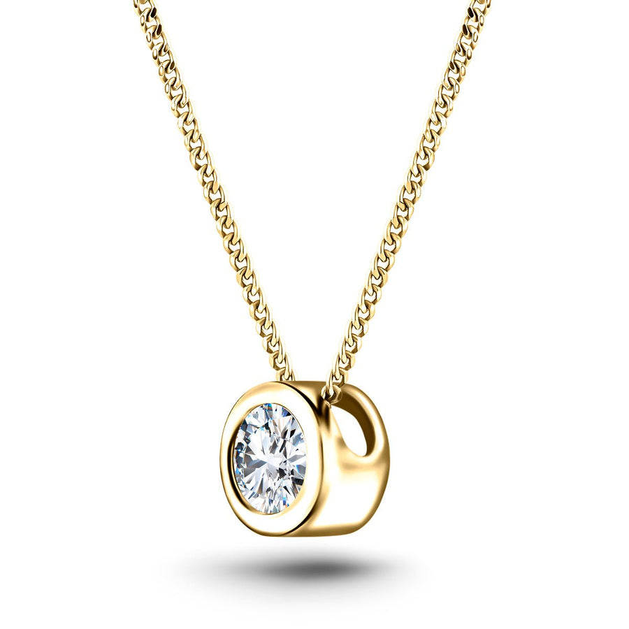 Lab Diamond Solitaire Bezel Necklace Pendant 0.70ct G/VS in 9k Yellow Gold - After Diamonds