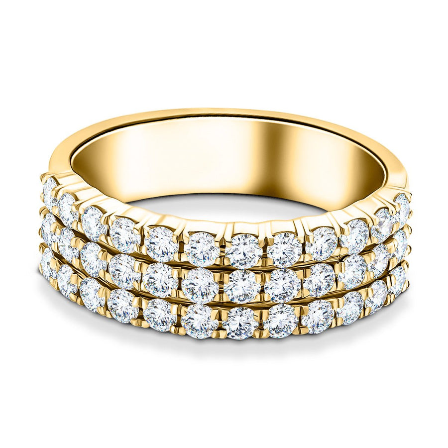 Lab Diamond Three Row Half Eternity Ring 2.20ct G/VS in 18k Yellow Gold - After Diamonds