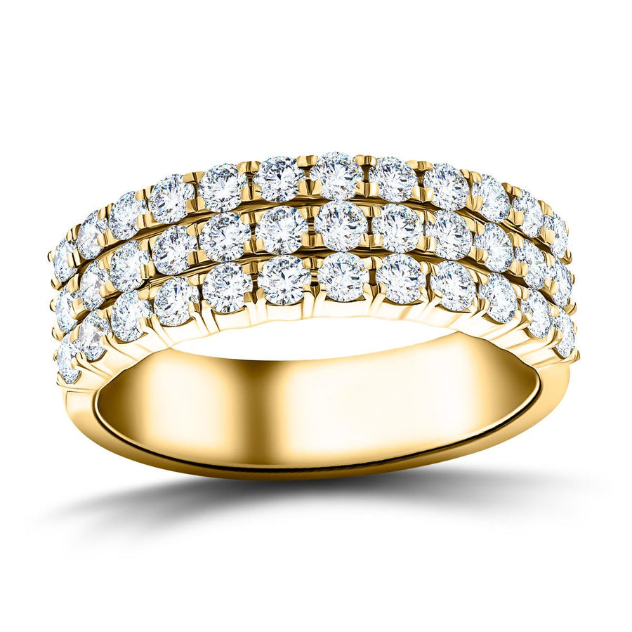 Lab Diamond Three Row Half Eternity Ring 2.20ct G/VS in 18k Yellow Gold - After Diamonds