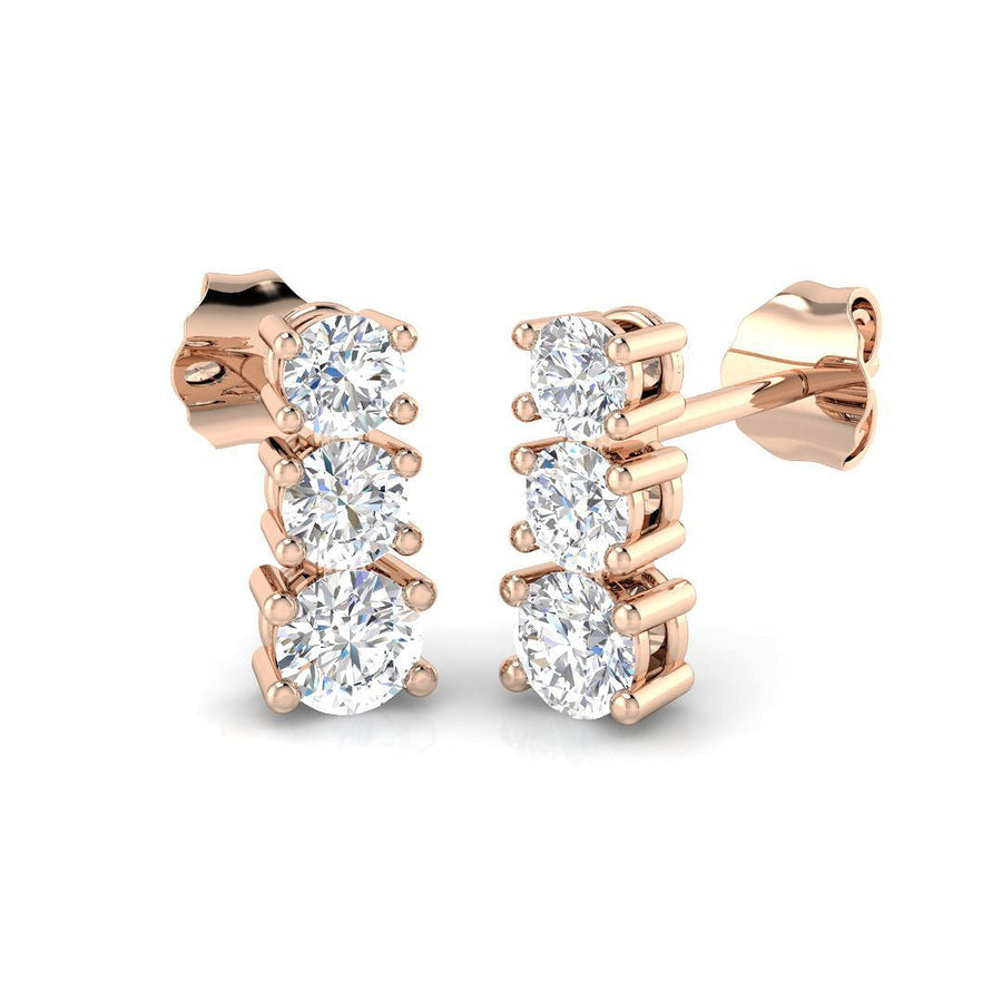 Lab Diamond Three Stone Drop Earrings 0.70ct G/VS in 9k Rose Gold - After Diamonds