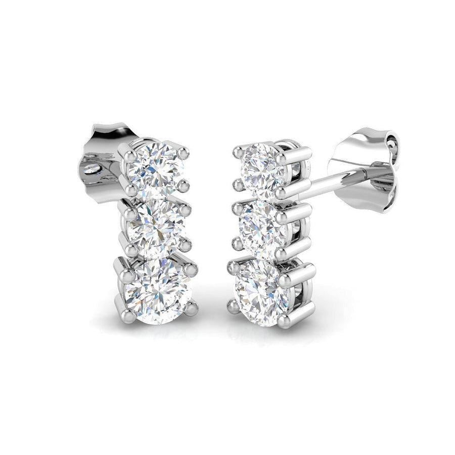 Lab Diamond Three Stone Drop Earrings 0.70ct G/VS in 9k White Gold - After Diamonds