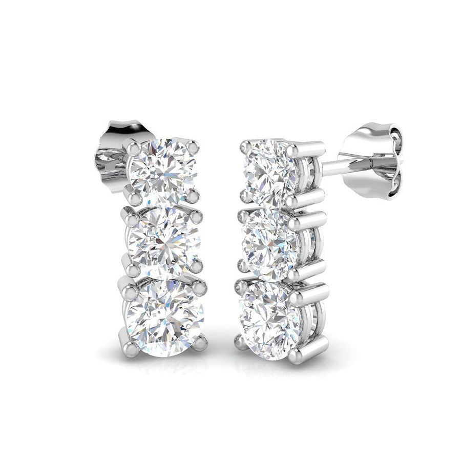 Lab Diamond Three Stone Drop Earrings 1.50ct G/VS in 925 Silver - After Diamonds
