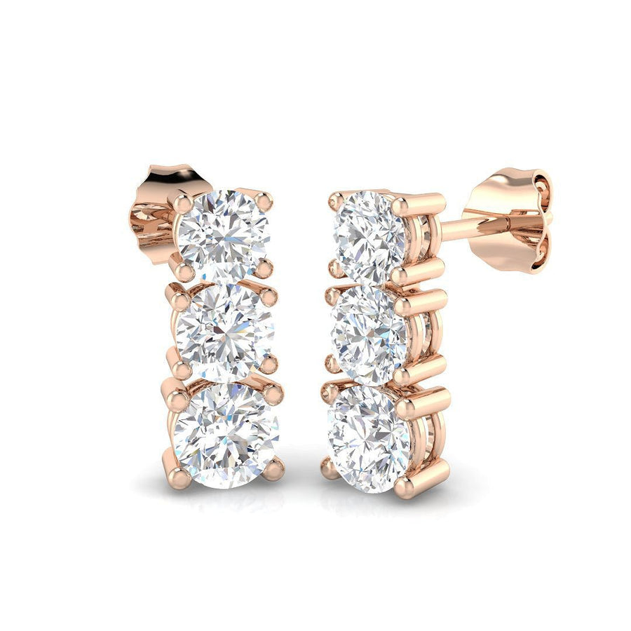 Lab Diamond Three Stone Drop Earrings 1.50ct G/VS in 9k Rose Gold - After Diamonds