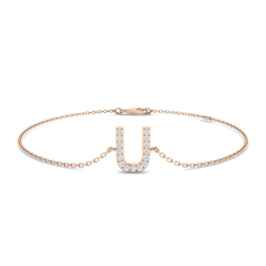 Lab Diamond 'U' Initial Chain Bracelet 0.15ct G/VS in 9k Rose Gold - After Diamonds