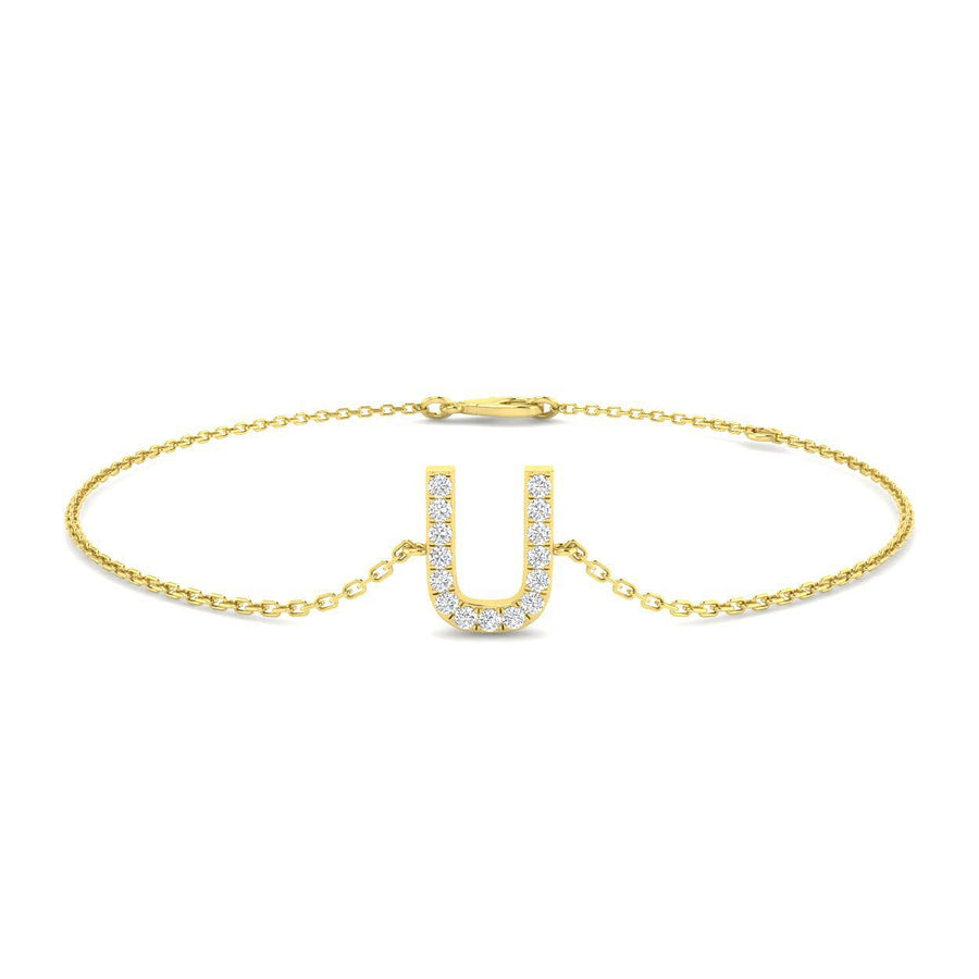 Lab Diamond 'U' Initial Chain Bracelet 0.15ct G/VS in 9k Yellow Gold - After Diamonds