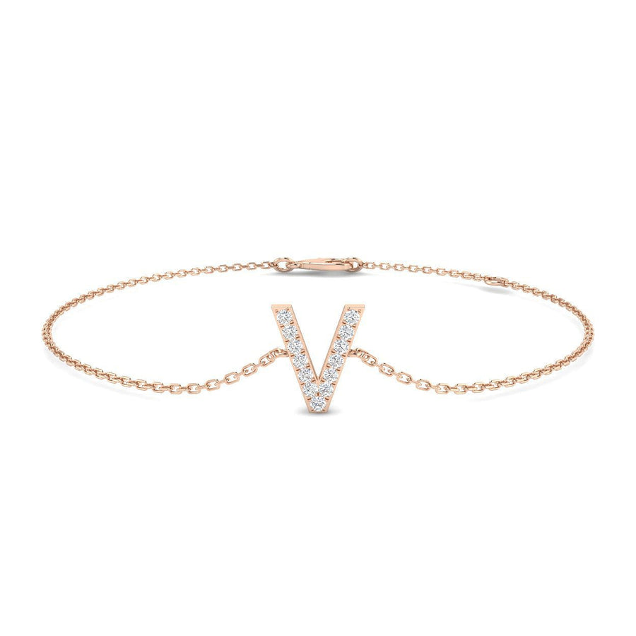 Lab Diamond 'V' Initial Chain Bracelet 0.15ct G/VS in 9k Rose Gold - After Diamonds