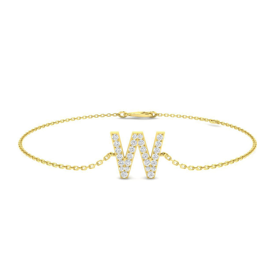 Lab Diamond 'W' Initial Chain Bracelet 0.15ct G/VS in 9k Yellow Gold - After Diamonds