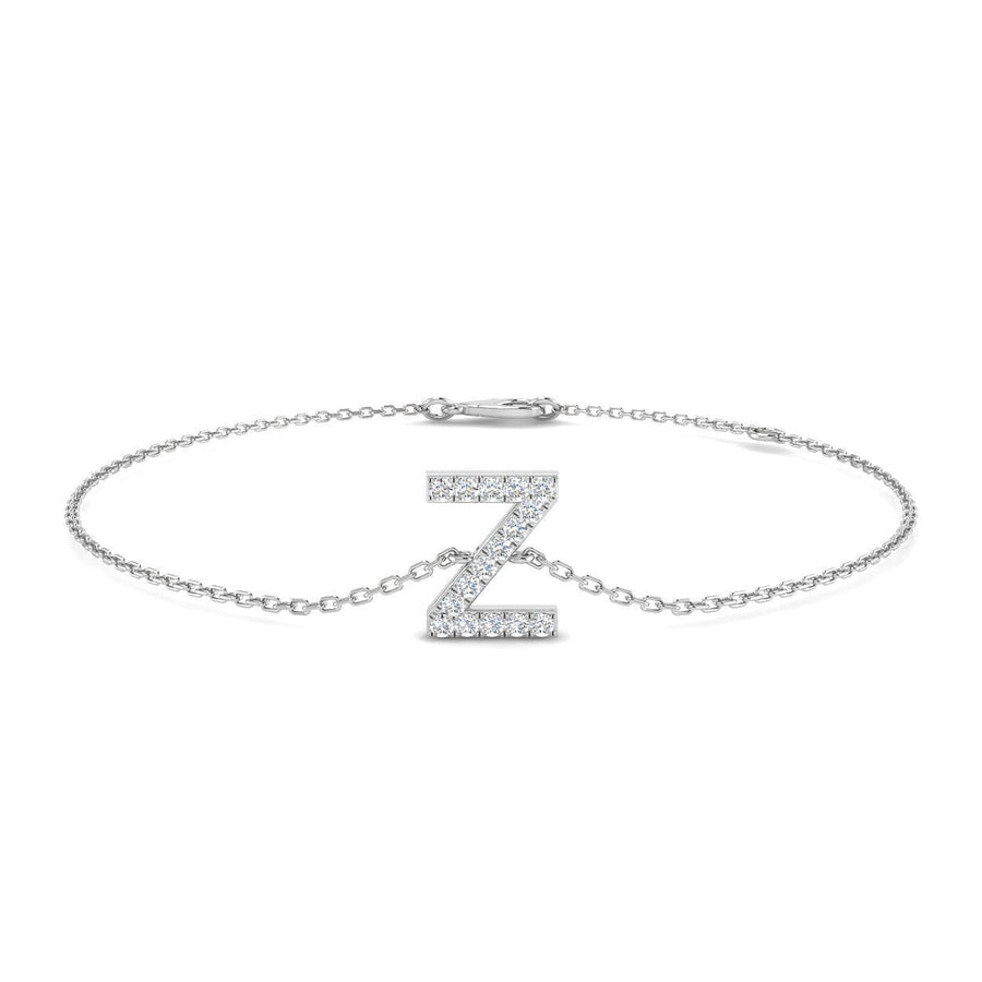 Lab Diamond 'Z' Initial Chain Bracelet 0.15ct G/VS in 9k White Gold - After Diamonds